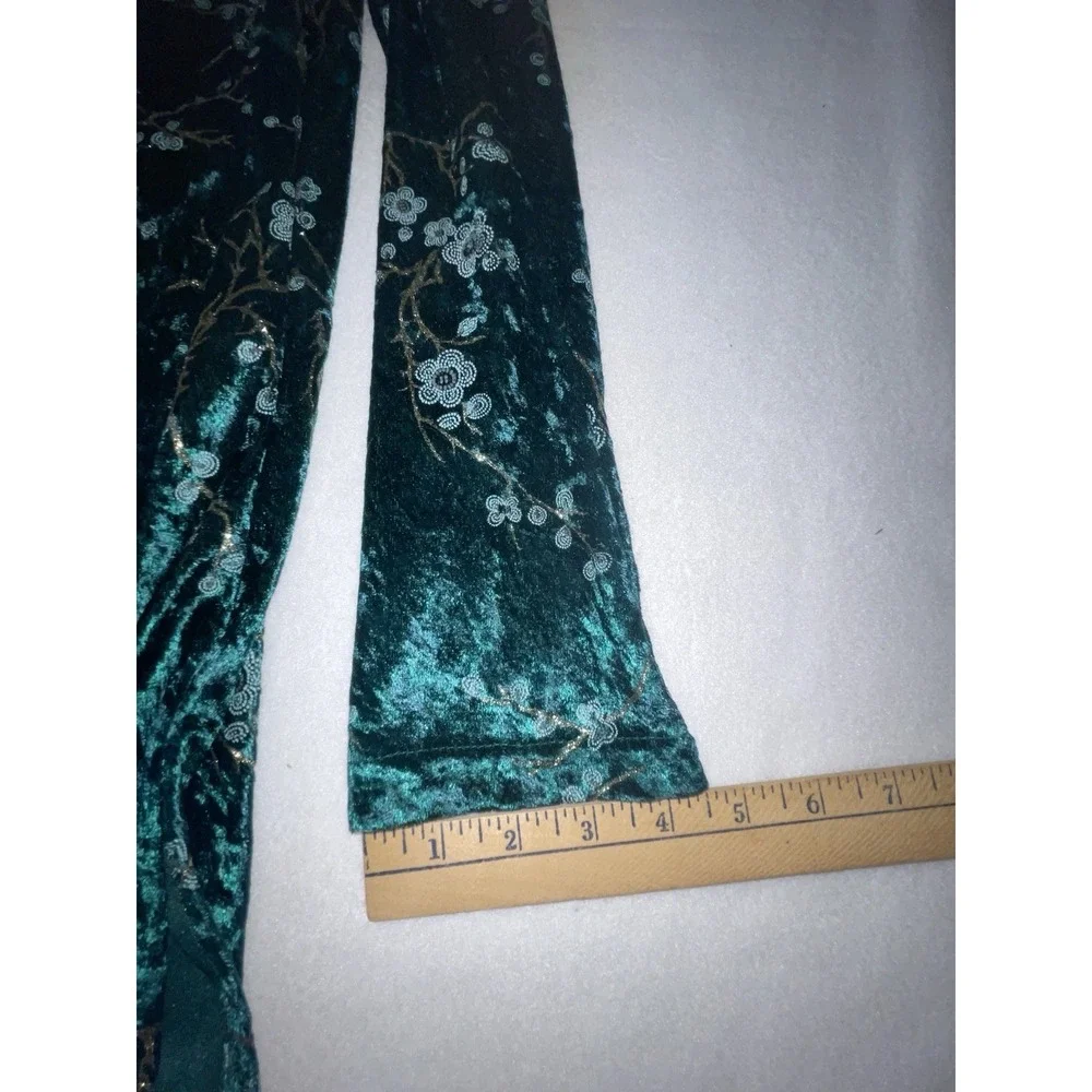 TR Bently Floral Blouse & Pant Set Emerald Green Crushed Velvet Size Large New - Picture 13 of 16